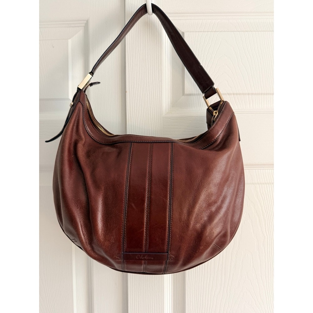 Cole Haan Mahogany Brown Leather Hobo Shoulder Bag Gold Hardware